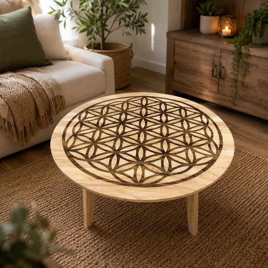Mesa Madera Sésamo Flor de la Vida